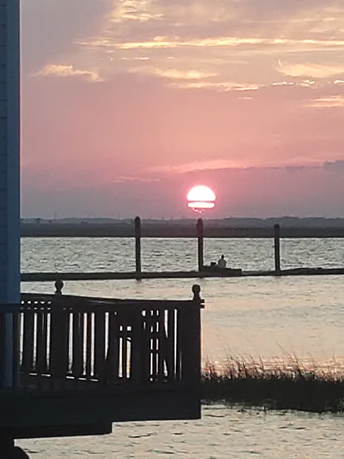 A sunset over the water